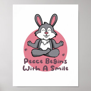 Kawaii funny rabbit practice yoga poses pink  poster