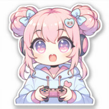 Kawaii Gamer Girl Sticker - Cute Pastel Gaming