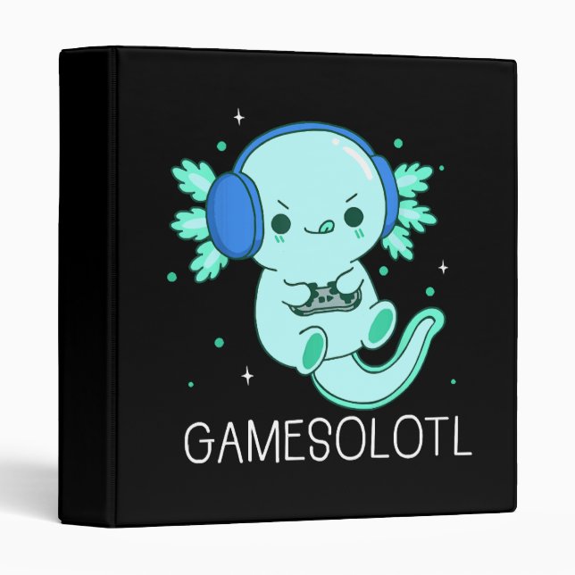 Kawaii Gamesolotl Axolotl Gamer 3 Ring Binder (Front/Spine)