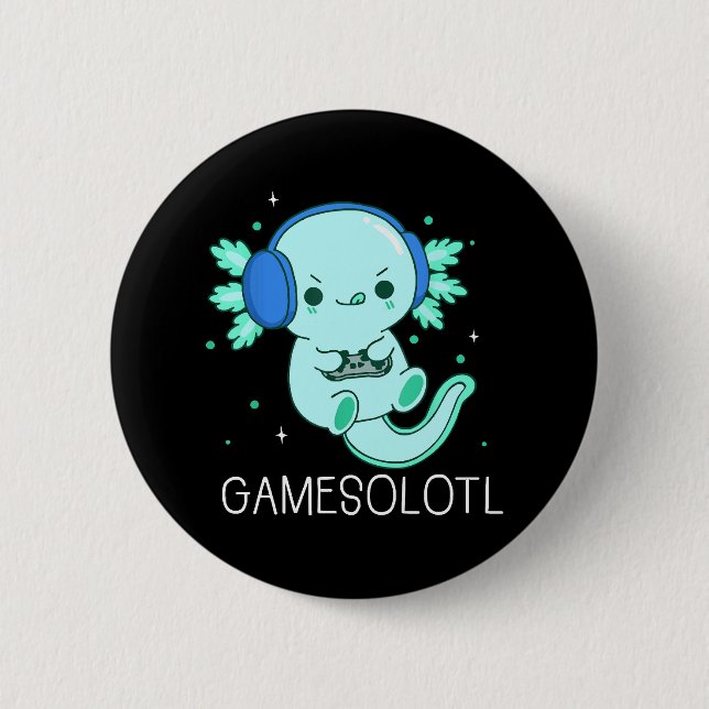 Kawaii Gamesolotl Axolotl Gamer Button (Front)