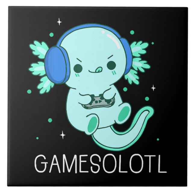 Kawaii Gamesolotl Axolotl Gamer Ceramic Tile (Front)