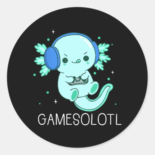 Kawaii Gamesolotl Axolotl Gamer Classic Round Sticker