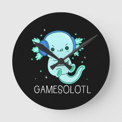 Kawaii Gamesolotl Axolotl Gamer Round Clock