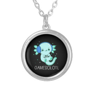 Kawaii Gamesolotl Axolotl Gamer Silver Plated Necklace