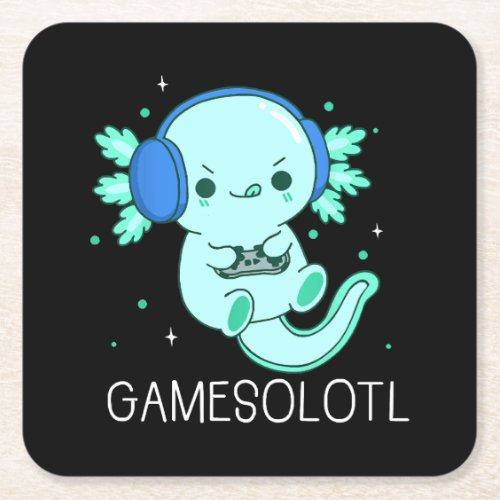 Kawaii Gamesolotl Axolotl Gamer Square Paper Coaster