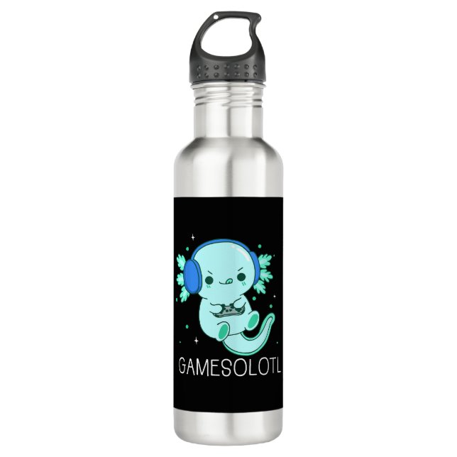 Kawaii Gamesolotl Axolotl Gamer Stainless Steel Water Bottle (Front)