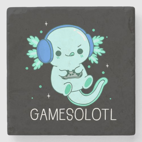 Kawaii Gamesolotl Axolotl Gamer Stone Coaster