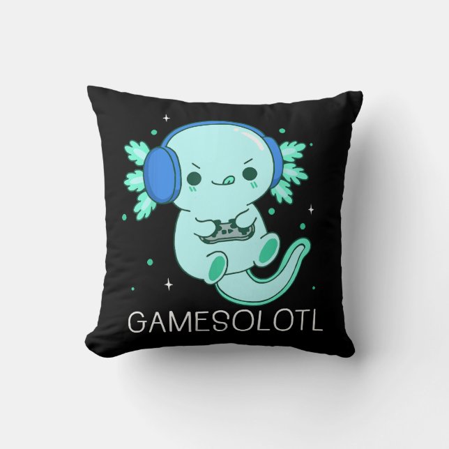 Kawaii Gamesolotl Axolotl Gamer Throw Pillow (Front)