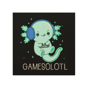Kawaii Gamesolotl Axolotl Gamer Wood Wall Art
