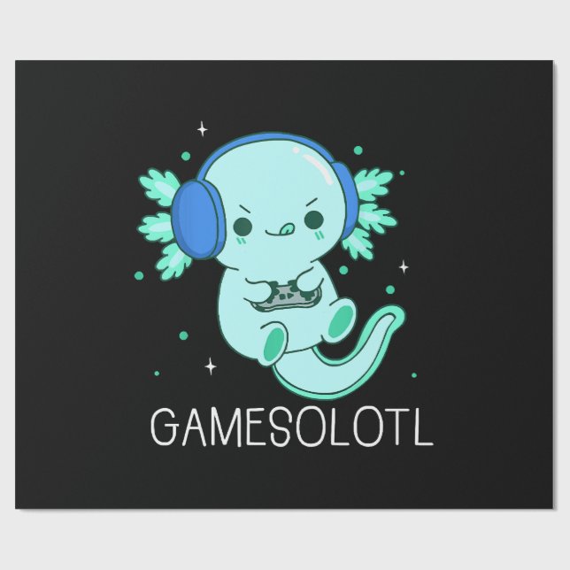 Kawaii Gamesolotl Axolotl Gamer Wrapping Paper (Flat)