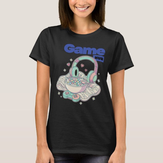 Kawaii Gaming Aesthetic Cereal Headphones Graphic T-Shirt (Front)