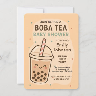 Kawaii Gender Neutral Pastel Boba Tea Baby Shower Invitation