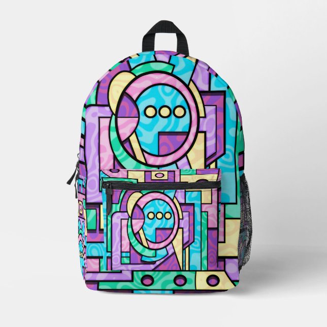 Kawaii Geometric Pop Art Printed Backpack (Front)