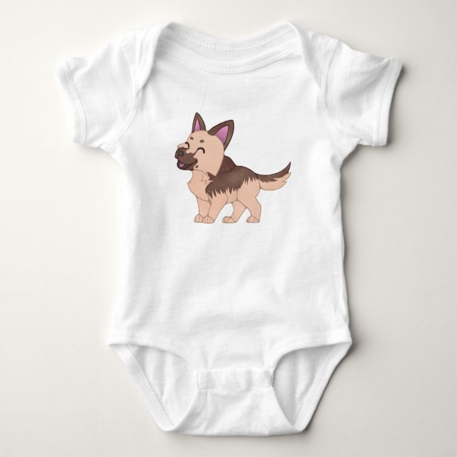 Kawaii German Shepherd Dog Baby Bodysuit (Front)