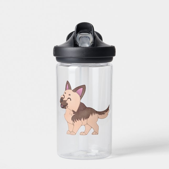 Kawaii German Shepherd Dog Water Bottle (Front)