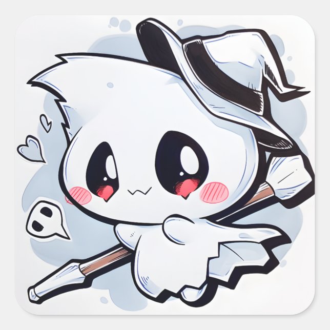 Kawaii Ghost 01 Square Sticker (Front)