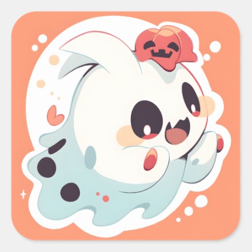Kawaii ghost 02 square sticker