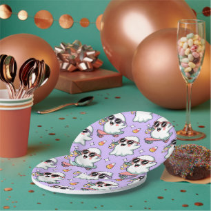 Kawaii Ghost Bubble Tea Pattern –Cute Pastel Ghost Paper Plates
