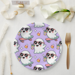 Kawaii Ghost Bubble Tea Pattern –Cute Pastel Ghost Paper Plates