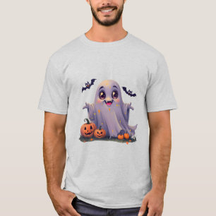 Kawaii Ghost Cute Cartoon Design with Rounded Edge T-Shirt