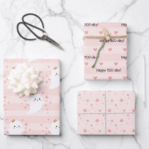 Kawaii Ghost Girly Pink Halloween Birthday Wrapping Paper Sheets