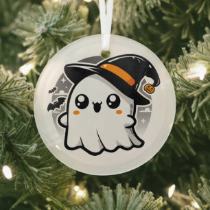 Kawaii Ghost Glass Ornament