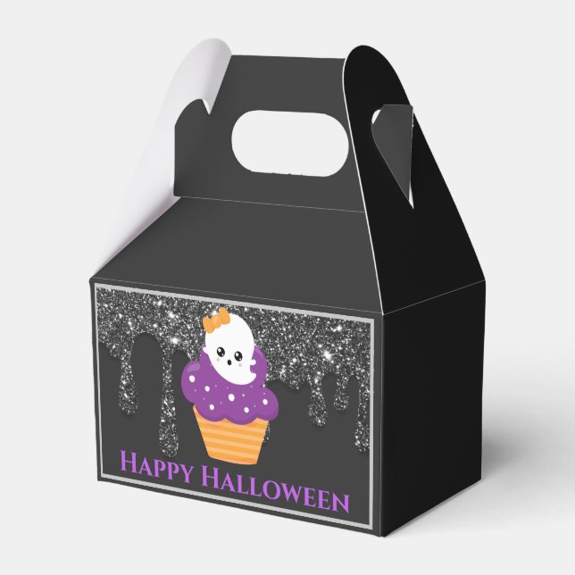 Kawaii Ghost Halloween Cupcake Favor Boxes (Front Side)