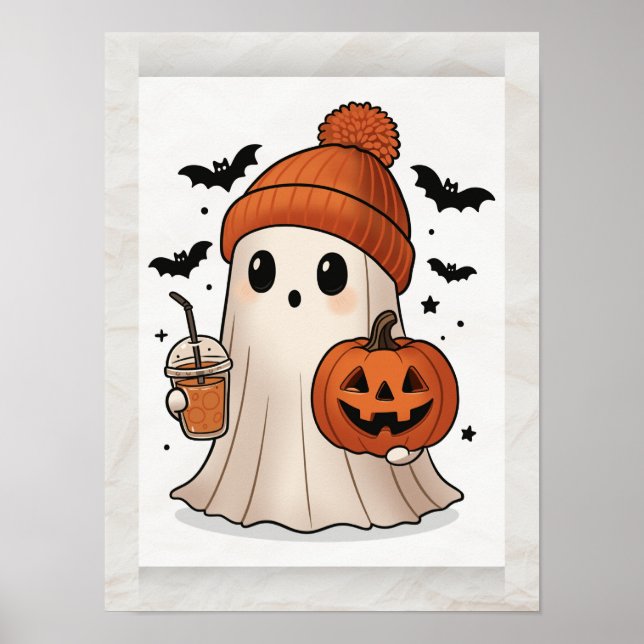 Kawaii Ghost Halloween Poster – Cute  Wall Art (Front)
