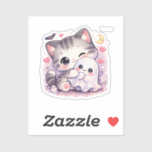 Kawaii Ghost Hug Kitty Sticker