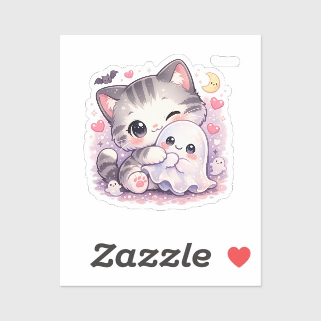 Kawaii Ghost Hug Kitty Sticker (Sheet)