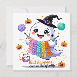 Kawaii Ghost Knitting Halloween Invitation Sticker