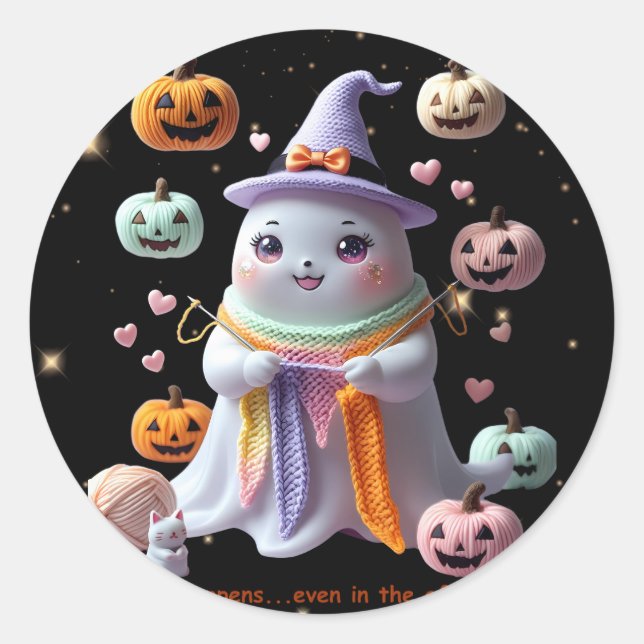 *Kawaii Ghost Knitting Sticker – Cute Halloween Gi (Front)