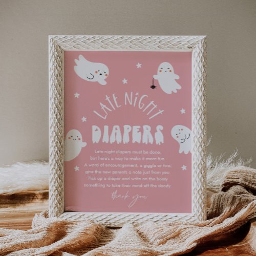 Kawaii Ghost Late Night Diapers Baby Shower Sign