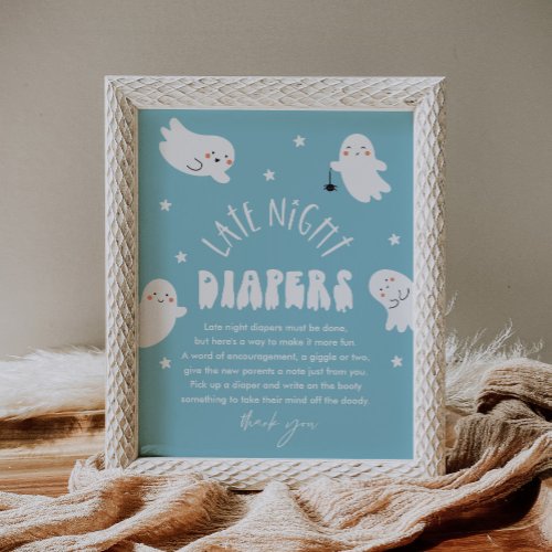 Kawaii Ghost Late Night Diapers Baby Shower Sign