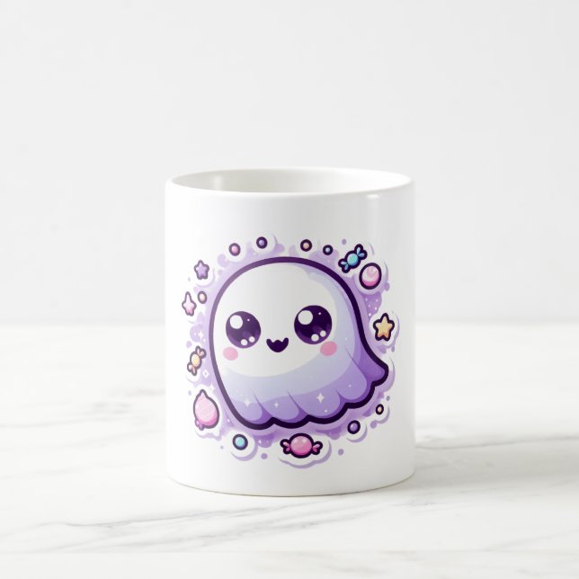 Kawaii Ghost Mug Cute Pastel Halloween Coffee Cup (Center)