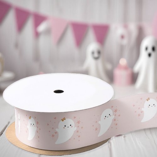 Kawaii Ghost Pink Halloween Satin Ribbon