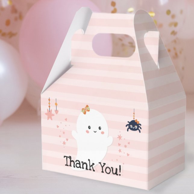 Kawaii Ghost Pink Halloween Thank You Favor Boxes (Halloween BooDay Thank You Party Favor Box)