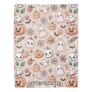Kawaii Ghost Pumpkin Halloween Orange Pattern Duvet Cover