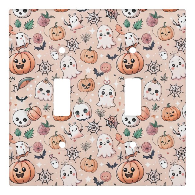 Kawaii Ghost Pumpkin Halloween Orange Pattern Light Switch Cover (Front)