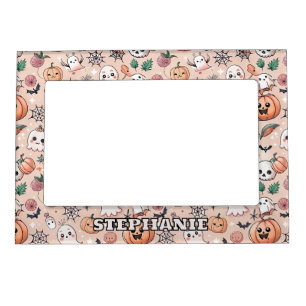 Kawaii Ghost Pumpkin Halloween Orange Pattern Magnetic Frame