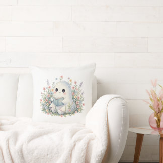 Kawaii Ghost Reading Book – Cute Pastel Watercolor Throw Pillow