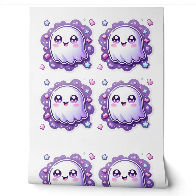 Kawaii Ghost Wallpaper Cute Pastel Halloween Decor | Zazzle