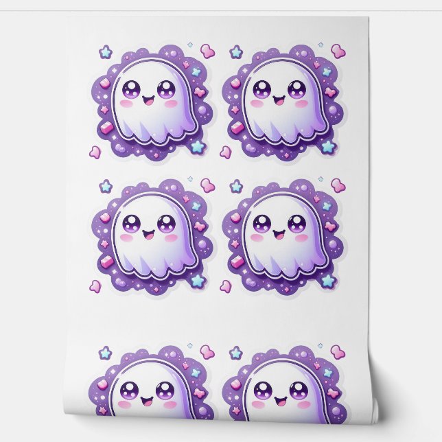 Kawaii Ghost Wallpaper Cute Pastel Halloween Decor Wallpaper (Unrolling)