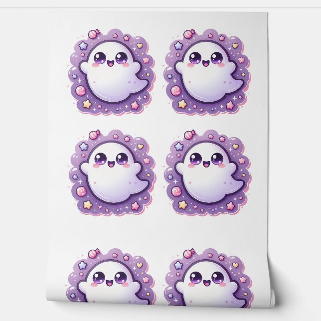 Kawaii Ghost Wallpaper Cute Pastel Halloween Room Wallpaper (Unrolling)