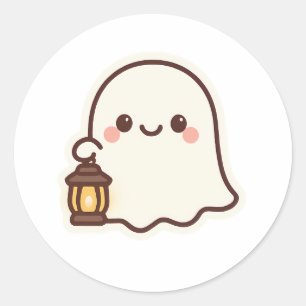 Kawaii Ghost with Lantern – Cute Spirit Design Classic Round Sticker