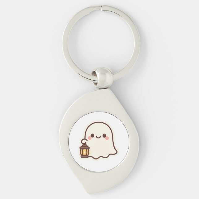 Kawaii Ghost with Lantern – Cute Spirit Design Keychain (Front)