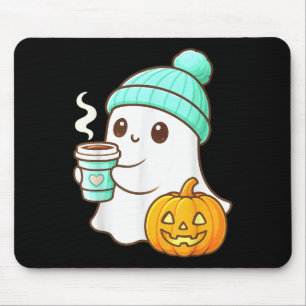 Kawaii Ghost With Pumpkin Coffee Cozy Halloween Au Mouse Pad