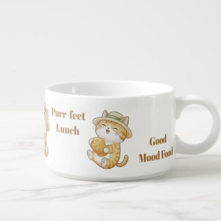 Kawaii Ginger Tabby Cat in Straw Hat Chili Bowl