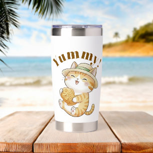 Kawaii Ginger Tabby Cat Taiyaki Water Bottle Tumbl Insulated Tumbler