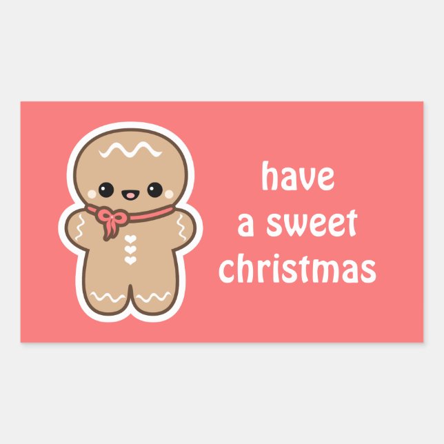 Kawaii Gingerbread Man Christmas Rectangular Sticker (Front)